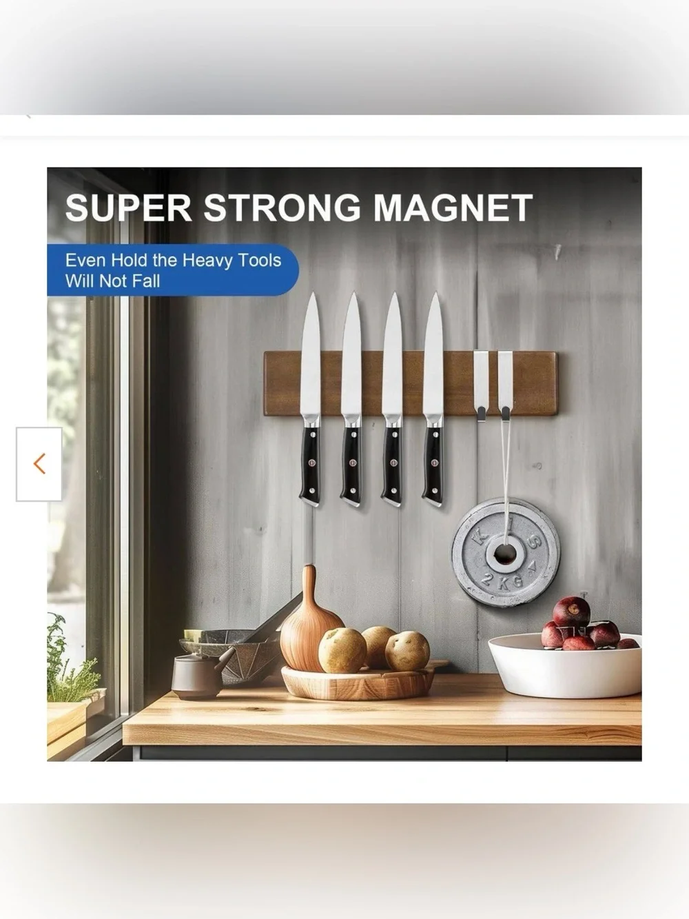 ENOKING Magnetic Knife Holder for Wall, 10 Inch Powerful Magnet Acacia Wood